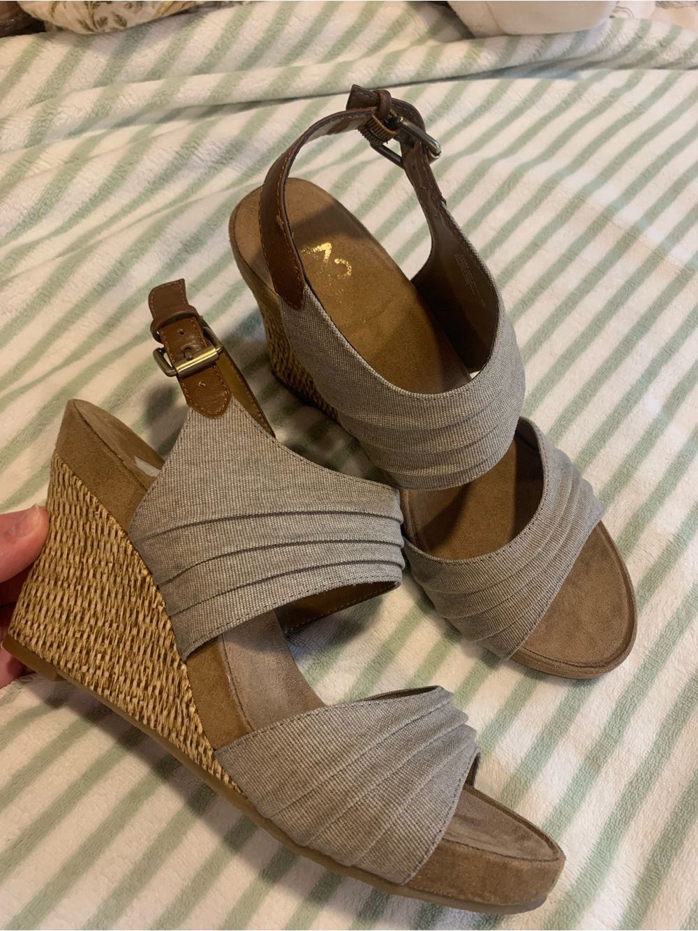 Vintage grey and tan wedges